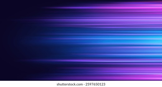Abstract horizontal neon color light trails effect background