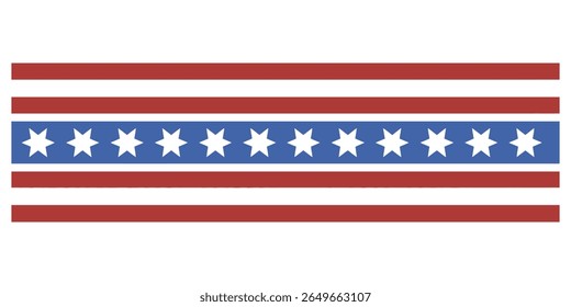 Abstract horizontal pattern featuring red and white stripes with blue field and white stars. Decorative design on transparent background.