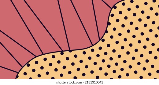 Abstract horizontal poster in pink and yellow colors, polka dots and lines in the style of comics. Vector illustration