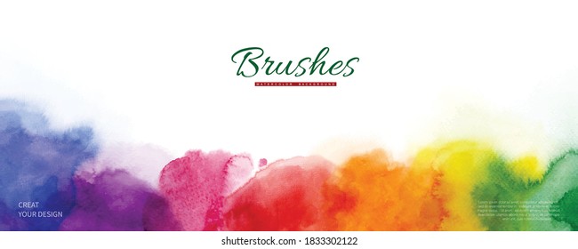 Abstract horizontal with rainbow watercolor stain on white background