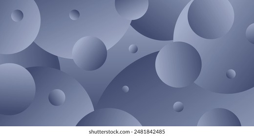 Abstract horizontal rectangular background with gray and blue gradient bubbles. Minimalistic geometric background in soft blue colors with circles. Trendy volumetric 3d balls background design.