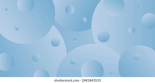 Abstract horizontal rectangular background with light-blue gradient bubbles. Minimalistic geometric background in bright blue colors with circles. Trendy volumetric 3d balls background design.