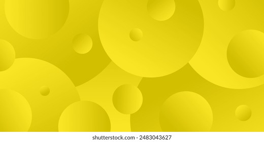 Abstract horizontal rectangular background with yellow gradient bubbles. Minimalistic geometric background in bright yellow colors with circles. Trendy volumetric 3d balls background design.