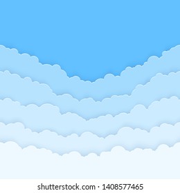 Abstract horizontal seamless paper clouds. Clouds gradient on blue background. Vector illustration