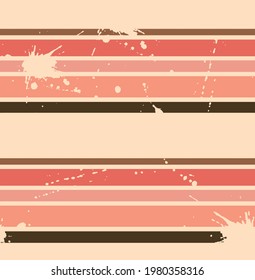 Abstract Horizontal Stripes with Splashes Ink Stains Seamless Vector Pattern Isolated Background