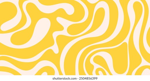 Abstract horizontal swirl background. Retro liquid groovy waves 60s, 70s style. Trendy colorful hippy pattern with pastel colors. Vector illustration.