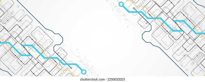 Abstrakter horizontaler Hintergrund der Technologie. Kommunikationskonzept, futuristischer digitaler Innovationshintergrund. Vektorgrafik