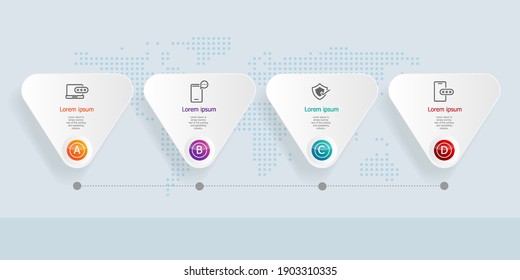 abstract horizontal timeline infographics 4 steps with world map for business and presentation vector illustration background