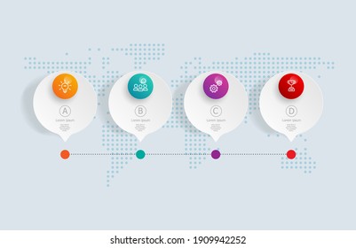 abstract horizontal timeline infographics 4 steps with world map for business and presentation vector illustration background