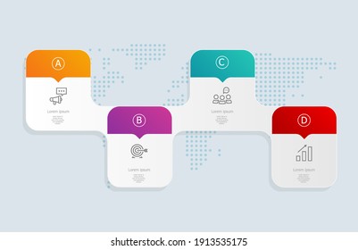 abstract horizontal timeline infographics 4 steps with world map for business and presentation vector illustration background