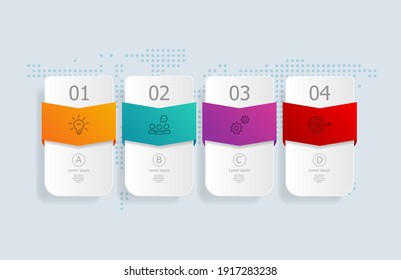 infografías horizontales de línea de tiempo abstractas 4 pasos con un mapa mundial para el fondo de ilustraciones vectoriales de presentación y negocios