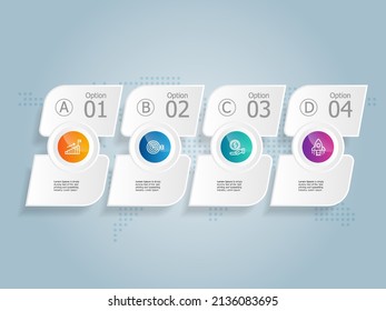 abstract horizontal timeline infographics element presentation report with business icons 4 step vector illustration background