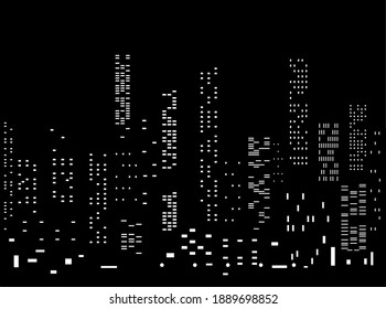 Resumen vectorial horizontal fondo negro y blanco con luces de noche de paisaje urbano.