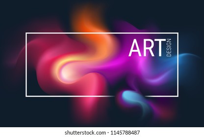 Abstract horizontal vector image. Diffuse dynamic spots of paint on a dark background. The effect of a flowing liquid. Explosion of a glowing plasma. Bright gradients. Poster, pop art, web banner.