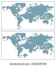 It is an abstract horizontal or vertical strip line world map vector for infographic digital cartography design for all graphic designer. Just abstract horizontal or vertical strip line world map view