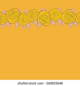 Abstract horizontal violet, neutral and yellow english roses seamless pattern with copy space (place for your text).