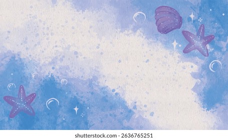 Abstract horizontal watercolor background. blue sea  colored empty space Hand drawn texture stroked painting pastel color watercolor 