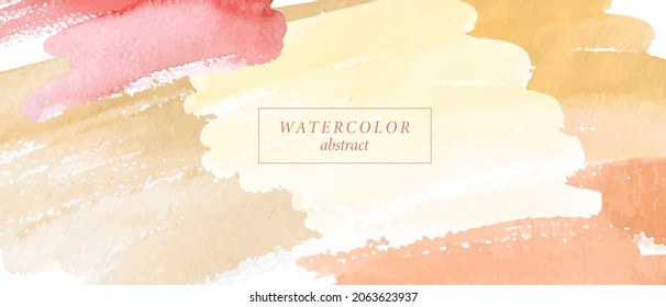 Abstract horizontal watercolor background. Bright  colorful hand painted stains in pale, beige, yellow, ivory, pink colors.