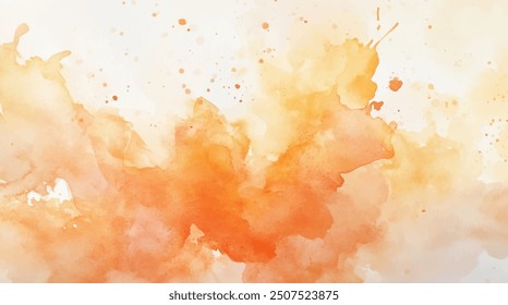 Abstract horizontal watercolor background. Hand drawn vector texture. Brush stroked painting orange pastel color watercolour