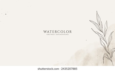Abstract horizontal watercolor background. Neutral light brown beige colored empty space background illustration