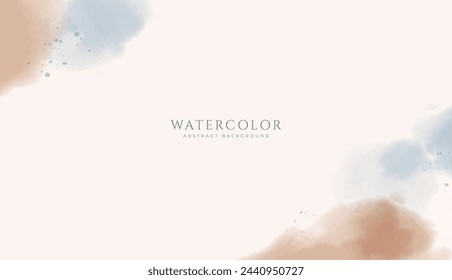 Abstract horizontal watercolor background. Neutral light brown blue colored empty space background illustration