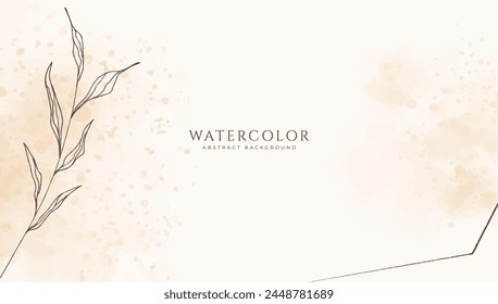 Abstract horizontal watercolor background. Neutral light brown white colored empty space background illustration