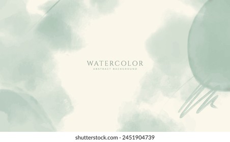 Abstract horizontal watercolor background. Neutral green colored empty space background illustration