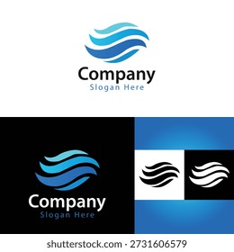 Logotipo Abstractas de la onda Horizontal que representa el movimiento y el equilibrio, conveniente para las marcas del océano, las compañías del agua, las empresas de la tecnología y los proyectos modernos de la marca.