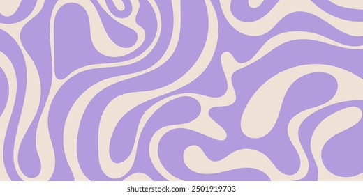 Abstract horizontal waves background. Retro liquid groovy swirl 60s, 70s style, trendy funky hippy pattern with pastel colors. Vector illustration.