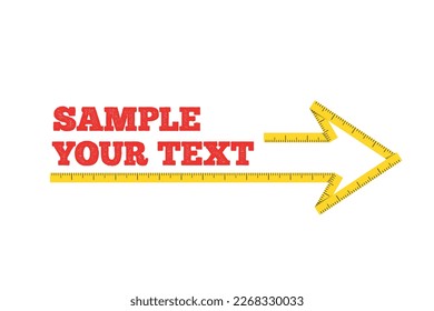 Abstract horizontal wide illustration of an arrow in the form of a yellow measuring tape on a white background with space for your text above it