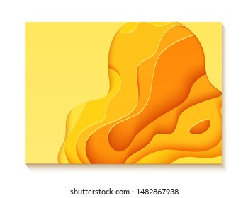 Volante horizontal horizontal en papel cortado. Planta de onda naranja para guardar los afiches de la Tierra, folletos ecológicos, invitaciones con lugar para texto. Ilustración de la tarjeta de dispositivo vectorial