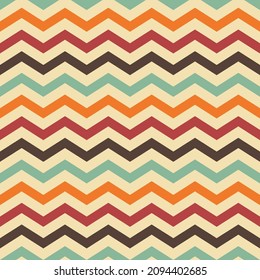 Abstract Horizontal Zigzag Retro Pattern in Light-Blue, Beige, Orange, Red, and Black Colors. Background for Template Banner Social Media Advertising