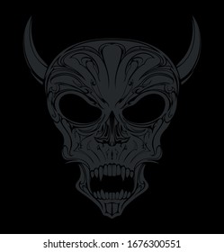 abstract horn skull portrait head face on black background