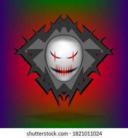 Abstract horrible inverted egg head logo with glowing red eye and mouth cutouts. EPS10
