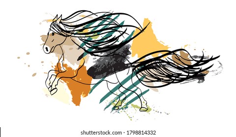 Abstract Horse Drawing with Brush Strokes Canvas Frame Design Material Vector Pattern Isolated Background