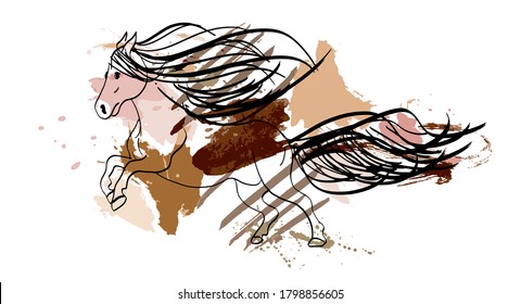 Abstract Horse Drawing with Brush Strokes Canvas Frame Design Material Vector Pattern Isolated Background