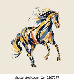 Abstract Horse Illustration: Running Animal, Colorful Brush Strokes, Modern Art, Graphic Design