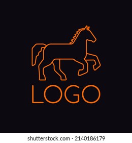 Abstract horse logo with straight lines and shapes giving monumentality and stability and a geometrically interesting shape. Isolated on a dark background. Vector graphics