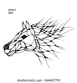 abstract horse on white background. black-and-white graphic drawing of a hand. vector
