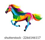 Abstract horse running at a gallop from multicolored paints. Colored drawing. Vector illustration of paints