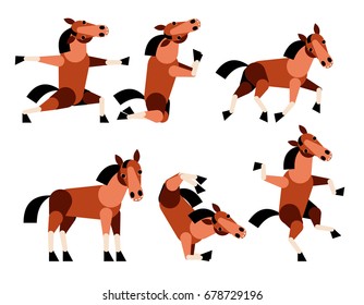 Abstract horse set. Isolated on white background. Vector colorful illustration.
