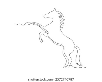 abstract horse stands on its hind legs, continuous single line art drawing sketch, logo