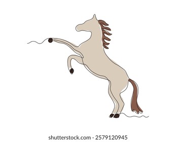 abstract horse stands on its hind legs, continuous single line art drawing sketch, logo