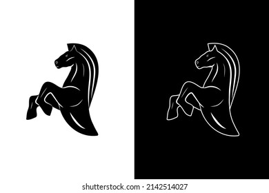 Abstract Horse torso logo with scruff. Horse logo in line and black and white. Isolated vector graphics