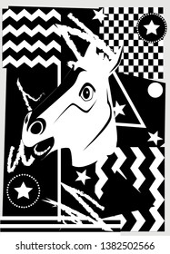 Abstract horse's head black and white