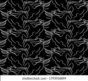 Abstract Horses Outline Drawing Seamless Vector Pattern Isolated Background