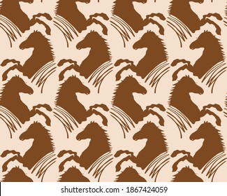 Abstract Horses Outline Drawing Seamless Vector Pattern Isolated Background
