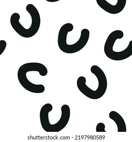 Abstract horseshoe, semicircular shape seamless pattern, black and white texture, hand-drawn background, wallpapers, endless ornament, repeating print. Doodle vector illustration textiles, wrapping