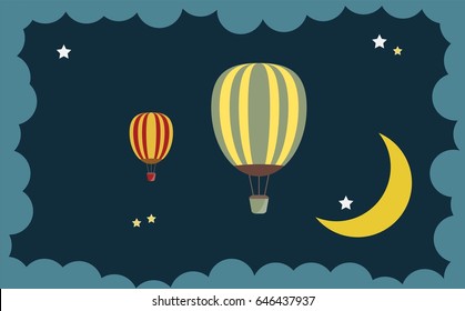 Abstract of Hot Air Balloon Over Moon art concept vector art and illustration