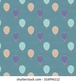 Abstract Hot Air Balloons Pattern, Clouds Background